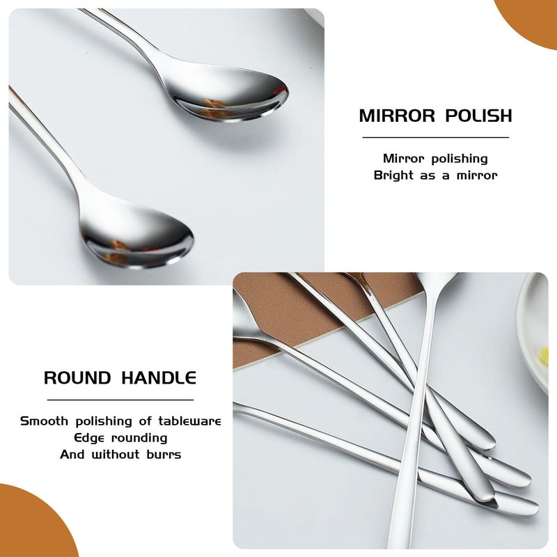 Monfasye Long Handle Spoon 9.5 Inch Iced Cream Spoons Tea Spoon Coffee Stirrers Ice Spoon Stainless Steel Cocktail Stirring Spoons Dessert Milkshake Teaspoons Set of 6 (Oval) - Image 4